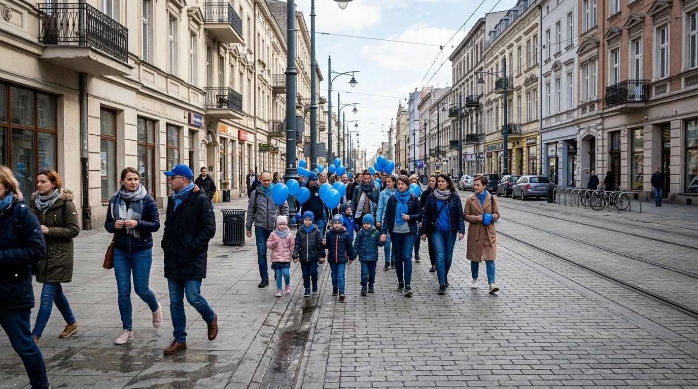 Marsz przedszkolaków ulicą Piotrkowską w ramach Światowego Dnia Autyzmu
