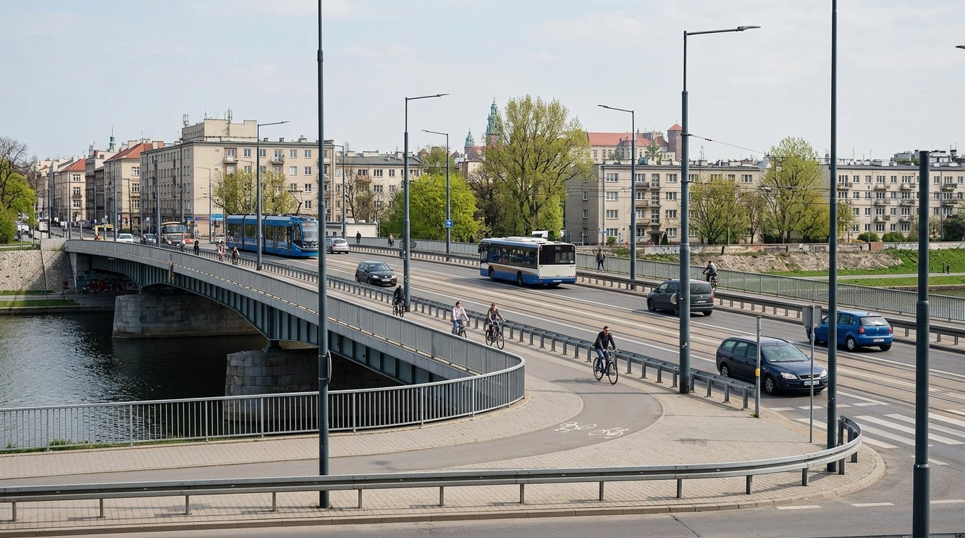 Utrudnienia na moście Grunwaldzkim w Krakowie – zmiany dla pieszych i rowerzystów